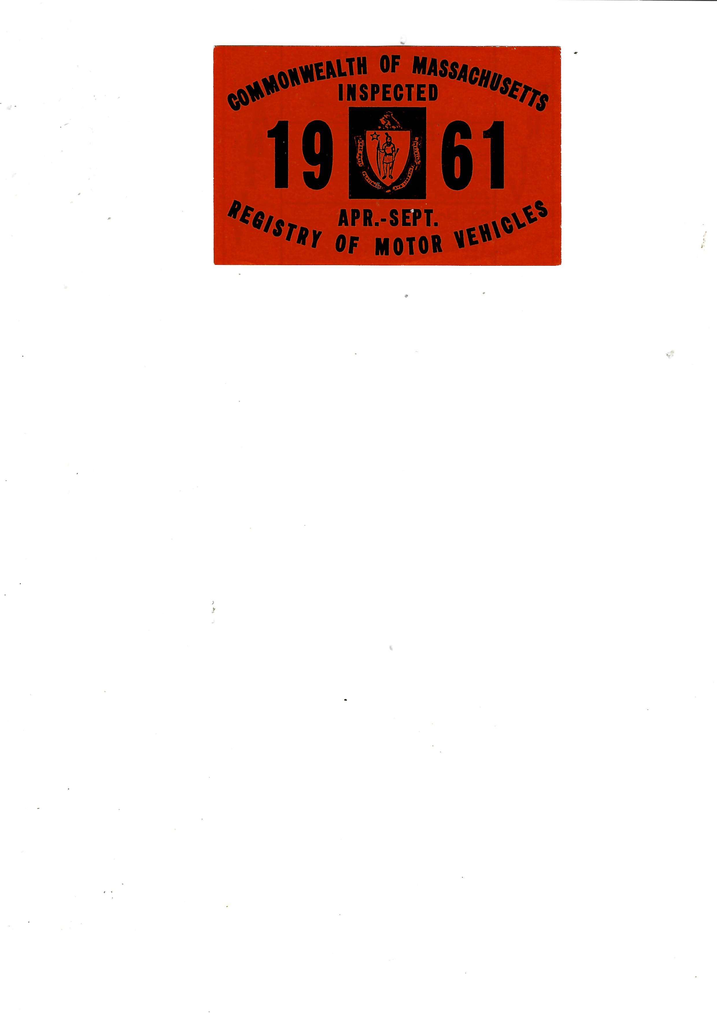(image for) "ORIGINAL" 1961 Massachusetts Spring Inspection Sticker